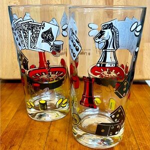 Vintage MCM Retro Set of Two Hazel Atlas Casino Drinking Glasses